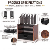 Boershun Wood Desk Organizer - 4-Tier Desktop File Organizer with Drawer, Wooden Paper Tray, Vertical File Holders & 2 Pencil Holders - Office Desk Organizer for Papers, Mail, Notebooks, Stationery