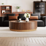 Apkaf 35.4" Round Coffee Table with Storage,Solid Wood Center Table with Hidden Storage Drawer, Mid Century Round Coffee Tables, Circle Center Table for Living Room Small Space (Walnut)