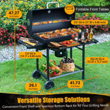SUNLIFER Charcoal BBQ Grills Outdoor: Spacious Barrel Barbecue Grill with Side Front Table - Premium BBQ Smoker Combo for Backyard Cooking Patio Grilling Tailgating Party Camping Picnic
