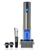 Wine Enthusiast 2-in-1 Electric Blue Automatic Wine Bottle Opener and Preserver Set – Fully Electric Corkscrew with Charging Station – Seal Bottle with Vacuum Stopper (7 Piece Set)