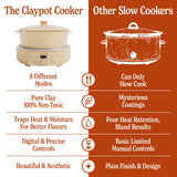 MAGNIFIQUE Slow Cooker, 4.5 Quart 8-in-1 Clay Pot Multi-Cooker, Non-Toxic Slow Cooker with Removable Clay Pot, for Rice, Pasta, Steam & Proof, Nonstick, Oven Safe Pot to 500°F, Brown
