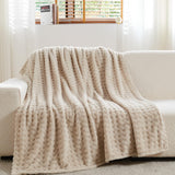 NEWCOSPLAY Super Soft Throw Blanket Linen Premium Silky Flannel Fleece 3D Waffle Checkered Lightweight Bed Blanket All Season Use (Linen, Throw(50"x70"))