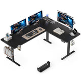 Inches Reversible L Shaped Standing Desk Height Adjustable, Electric Corner Computer Desk with Cup Holder