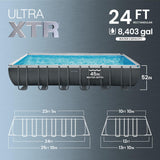 INTEX Ultra XTR 24 ft x 12 ft 52 in Above Ground Pool Set, Rectangular Swimming Pool with Steel Frame, 2100 GPH Sand Filter Pump, Ladder, Cover, & Ground Cloth