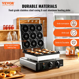 VEVOR Electric Donut Maker, 2000W Commercial Doughnut Machine with Non-stick Surface, 9 Holes Double-Sided Heating Waffle Machine Makes 9 Doughnuts, Temperature 122-572℉, for Restaurant and Home Use