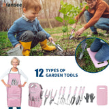 Pink Garden Tool Set 12 Pieces, iHansee Aluminum Gardening Hand Tools with Non-Slip Handle