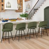 LUE BONA 26''H Swivel Bar Stools Set of 4, Counter Height Bar Stools with Backs, Lumbar Pillow and Black Metal Frames, Upholstered Modern Barstools for Kitchen Island, Chenille Farbic, Green