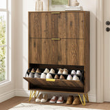 NOVAMAISON Shoe Cabinet with 3 Flip Drawer, Mid Century Shoe Cabinet Storage for Entryway Slim, Hidden Shoe Storage Cabinet, Freestanding Shoes Rack Organizer for Entryway, Walnut