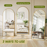 Furnbar Floor Mirror, 78"x38" Oversized Full Length Mirror with Stand, Arched Full Body Mirror Standing Hanging Leaning Against Wall, Aluminum Frame Giant Mirrors for Bedroom Cloakroom, Gold