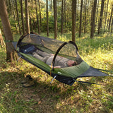 Night Cat Flat Lay Hammock Tent with Mosquito Net Waterproof Rainfly for 1 Person Backpacking Hiking Camping Lightweight 330LBS 87x28x19in