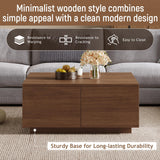 Merax Modern Wood Square Coffee Table with 4 Hidden Storage Drawers, 33.25" Minimalist Center Tables for Living Room, Easy Assembly, Walnut