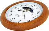 JUSTIME 14 Inch Exclusive Solid Oak Wood Non-Ticking Sweep Mechanical Specialty Moon Phase Moving Dial Wall Clock, Gift, Home Décor