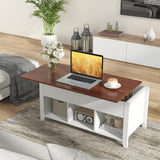 NAFORT Wood Lift Top Coffee Table, Adjustable Height Center Table with Hidden Storage and Open Shelves, Modern Lift Coffee Table for Living Room Office Reception Room