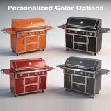 RENDGO LPG 4 Cast Burners Outdoor Kitchen Grill Island, 99,000 BTU, Red Painting