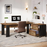 Large L Shaped Computer Office Desk with 2 Drawers and Storage Shelves