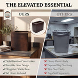 Varnuix Bamboo Trash Can with Bin Liner Built-in Frame and Premium Lid - Wooden Bathroom Trash can, Bamboo Wastebasket for Bathroom, Bedroom, Living Room, Kitchen or Office (Walnut)