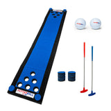 PutterBall Original Golf Putting Game Set – Backyard Putting Green Pong Style Golf Mat with 2 Putters, 2 Balls & Hole Covers - Blue, 9ft