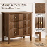 Apetaccat Night Stand, Fluted 3 Drawer Wide Farmhouse Nightstand with Gold Handle, Larger Wider Modern Bedside End Table for Bedroom, Living Room, Walnut