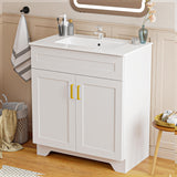 LDarqeer 30 Inch Bathroom Vanity with Ceramic Sink, Easy Tool-Free Installation Modern Farmhouse Sink Cabinet for Bathroom Remodel (White)