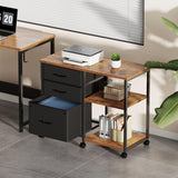 Maihail 3 Drawer File Cabinet with Wheels Rolling Printer Stand with Open Storage Shelf Fabric Lateral Filing Cabinet for Home Office,Rustic Brown