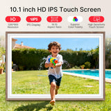 Frameo 10.1" Digital Picture Frame, Smart WiFi Digital Photo Frame with 1280x800 HD IPS Touch Screen 32GB Storage Auto-Rotate Wall Mounted, Share Photos/Videos Remotely(Brown&White)