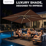 Midtown Umbrellas 9x9 Ft Outdoor Cantilever Patio Umbrella w/Sunbrella Aruba - Tilt 360° Rotate Offset Patio Umbrella, Deck Patio Umbrella, Backyard Umbrella & Garden Umbrella - Black Frame