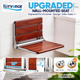 [Upgraded Version] 18" ADA Compliant Folding Teak Shower Seat Wall Mounted-Folding Shower Bench, Folding Shower Seat for Inside Shower, Teak Foldable Shower Chair, Fold Down Shower Seat, Max 400lbs