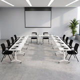 WXHYMXFDC Folding Conference Table with Wheels Modular Foldable Training Tables with Flip Top Business Style Wooden Training Table with Strong Metal Frame for Office Schools Libraries,White,55in,12