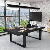 7.2FT Conference Table with Black Metal Frame, Rectangular Meeting Office Table Podcast Table