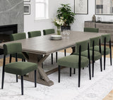 BONBEUR Wooden Dining Chairs Set of 8, Upholstered Kitchen Chairs with Solid Rubberwood Legs, Modern Farmhouse Dining Room Chairs, Green Linen Fabric & Black Legs
