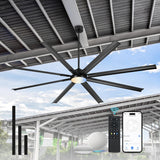 JAZAVA 96 Inch Industrial Ceiling Fan with Light, Aluminum Blades, Black