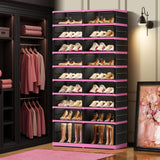 CIMLORD 9-Tier Foldable Shoe Rack Organizer for Closet,36 Pairs Collapsible Plastic Shoe Shelf,Large Shoes Cabinet with Door,Clear Stackable Storage Box Easy Assembly（Black-Pink）