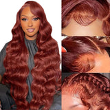 Aicrelery Reddish Brown 13x6 Lace Front Wigs Human Hair 33b Auburn 34 Inch