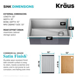 KRAUS Kore Workstation 30-inch Undermount 16 Gauge Stainless Steel Kitchen Sink, Single Bowl Kitchen Sink with Accessories, KWU110-30