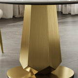 Montary 53” Luxury Round Dining Table with Sintered Stone Top, Modern Kitchen Table for 4-8 People, Gold Stainless Steel Base & Easy Assembly, Artificial Marble Dining Room Table for Home