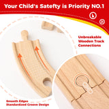 Wooden Train Tracks 24 Pieces Set, Track Expansion Pack with Storage Bag - Includes Male/Female Adapters - 100% Compatible with All Major Brands Including Thomas, Brio, Melissa & Doug