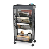 gianotter Book Rack Storage Bookshelf, 5 Tier Book Carts with Wheels, Rolling Cart Organizer for Study Office Kitchen Classroom