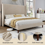 PaPaJet King Bed Frame Velvet Upholstered 51.2" Tall Headboard, Off-White