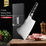 Kitory Meat Cleaver for bones and frozen meat - 7 inch German High Carbon Stainless Steel Kitchen Chopping Knife Blade, Ergonomic Wodden Handle with Enhanced Bolster - Gifts Box Included
