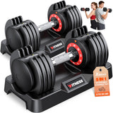 XDDIAS Adjustable Dumbbell Set of 2, 25/55/80LB Dumbbell Set-Fast Adjust Weights Set, 5/10/16 in 1 Free Weights Dumbbells Set with Anti-Slip Metal Handle, Compact Size (25LBS)