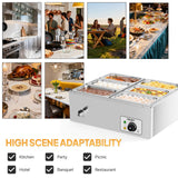 ROVSUN 42.3QT 6-Pan Electric Commercial Food Warmer, 110V Stainless Steel Bain Marie Buffet, 6.9 QT/Pan Stove Steam Table with Temperature Control & Lid for Parties, Catering, Restaurants