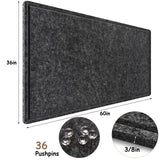 Large Bulletin Board, Foldable 60x36 Inches Cork Board Alternative, Large Felt Board Decorative Pin Board for Wall, Foldable Photo Board Self-Adhesive Vision Board with 36 Pushpins Dark Gray