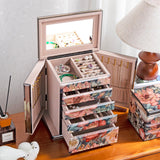 Homruilink High End Glass Jewelry Box for Women, 5 Layer,Peony