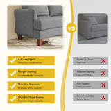 Busaurus 3 Seater Sofa Couch with Deep Seats, 89" Mid Century Modern Upholstered Sofa with Armrests, Comfy Couches for Living Room, Bedroom, Apartment and Office, Linen Light Grey