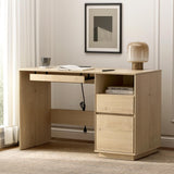 MoomJiee 47" Executive Desk with File Drawer, Farmhouse Computer Desk with Charging Station and Open Storage Compartment Wooden Home Office Desk for Writing Study Working, Light Oak