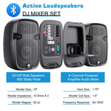NBVOICE NBVPPS210DSP 10" 600W Professional Powered PA System with 99DSP Tech, 48V Phantom Power,8-Channel Mixer & Bluetooth 5.3,Tripods Included for DJ/Outdoor Events