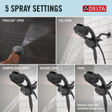 Delta 5-Setting HydroRain 2-in-1 Dual Shower Head with ProClean Spray, Matte Black High Pressure Shower Head with Handheld Spray, 1.75 GPM Flow Rate, Matte Black 75419BL