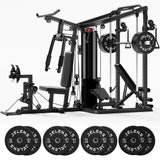 JELENS HM01 Home Gym System, 150LB Weight Stack Smith Machine with LAT Pull-Down & Leg Press, All-in-One Strength Training Equipment, Workout Station for Workout (Black, 190LBS Black Weights Package)