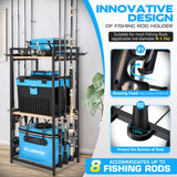 3 Tier Fishing Rod Holder, Fishing Pole Holders for Garage, Fishing Rod Rack Fishing Rod Storage Up to 8 Rods PLUSINNO