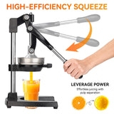 NCUE Cast Iron Juicer, Heavy-Duty Manual Juicer Hand Press, Citrus Juicer for Lemons, Oranges, Pomegranates, Grapefruits, and Other Fruits, Easy-To-Use and Clean Stainless Steel Lemon Squeezer (Black)
